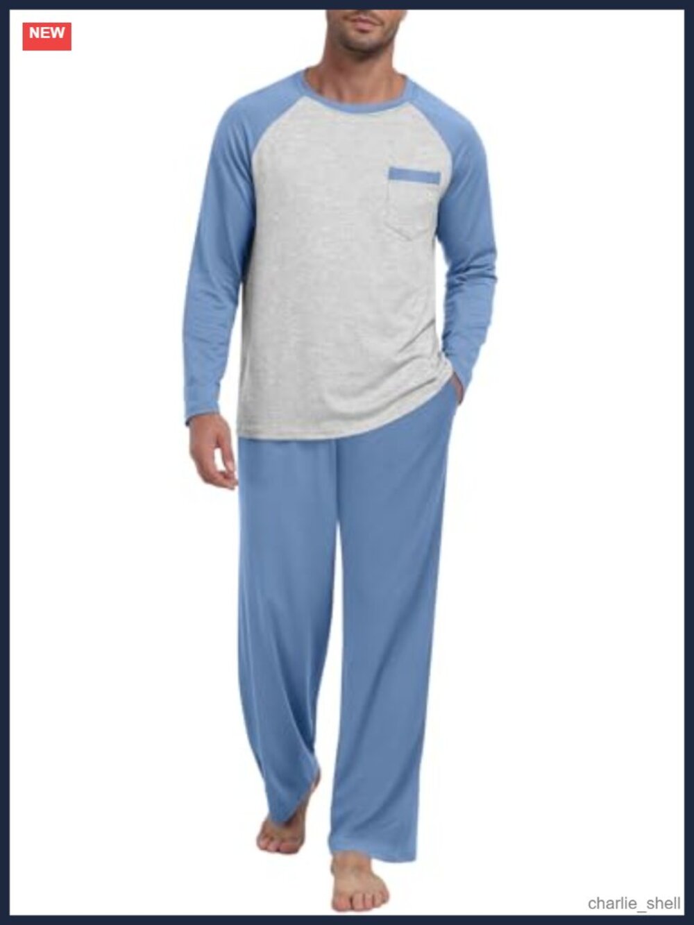 Men's Pajama Set Soft Loungewear Long Sleeve Sleep Set with Pockets